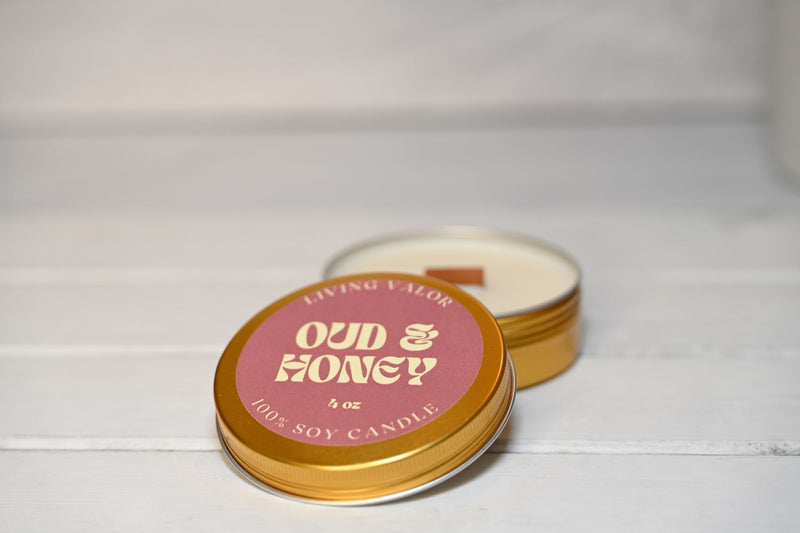 Oud and Honey Soy Candle - 4oz Travel Tin